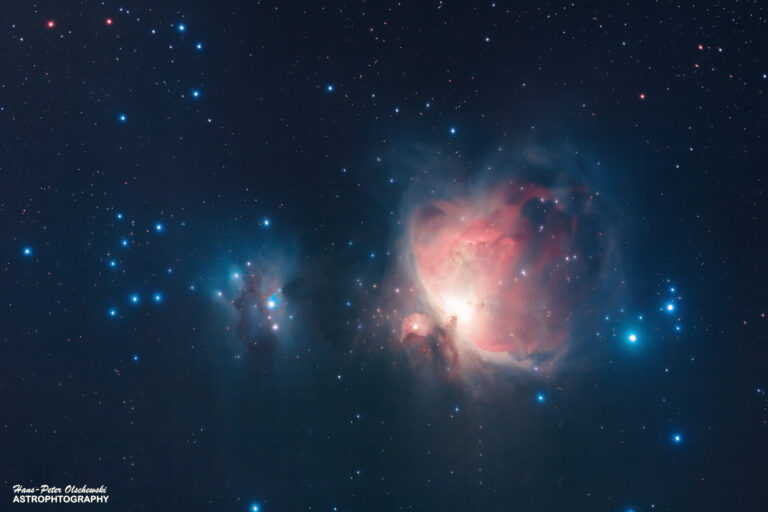 Orionnebel (M42) und Running Man Nebel (M43) im Sternbild Orion