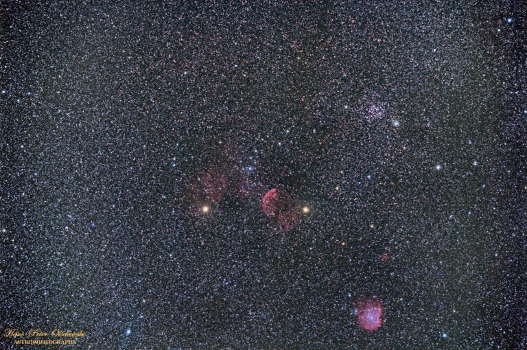 Der Quallennebel (IC 443) im Sternbild Zwillinge und der Affenkopfnebel (NGC2174) im Sternbild Orion