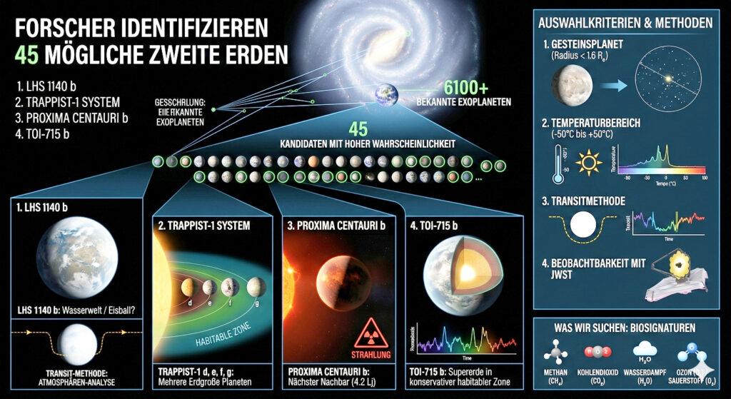 45 neue Hoffnungsträger im All – Forscher identifizieren vielversprechende Kandidaten für außerirdisches Leben